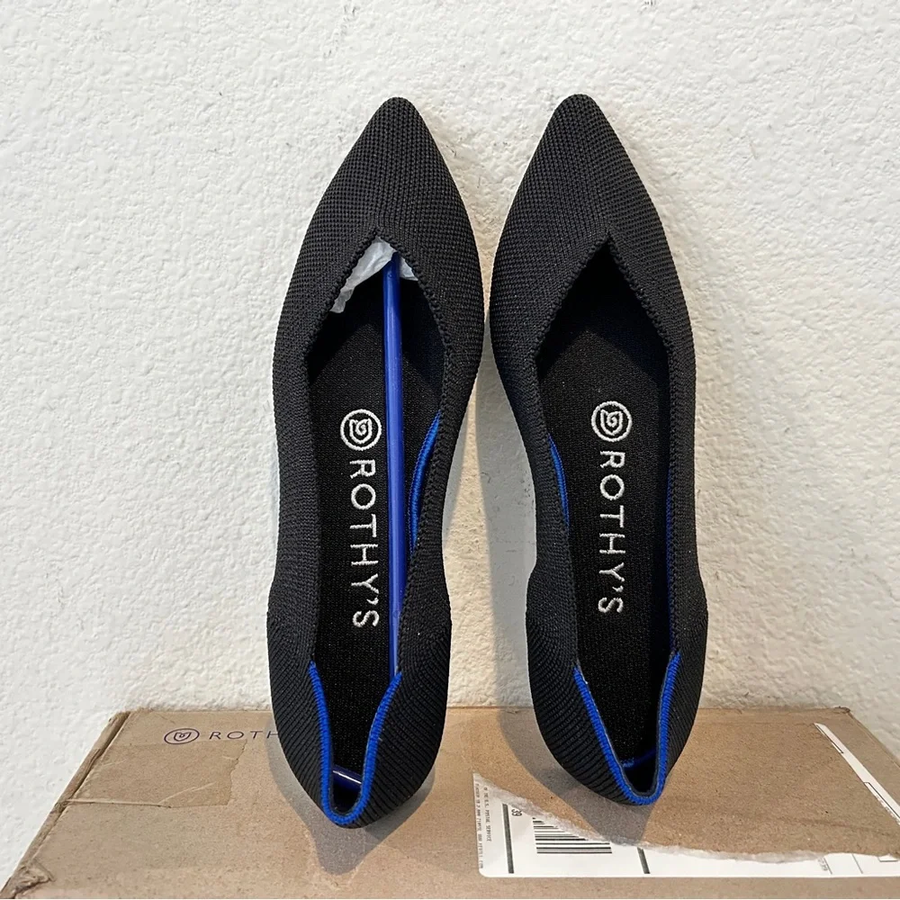 Rothy's The Point Flats in Black Solid, Size 6.5, New in Box